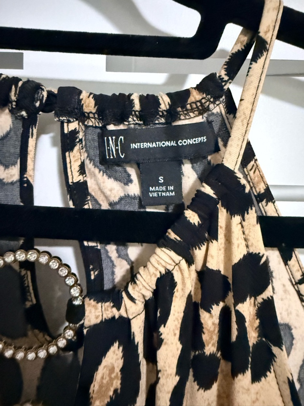 INC International Concepts Leopard Print Tank Top with Rhinestone Rings - Picture 4 of 5